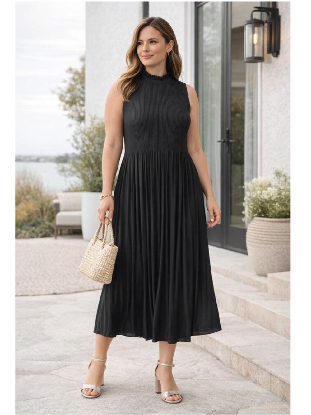 Chico’s Black Label Crinkle High Neck Midi Dress, 12
